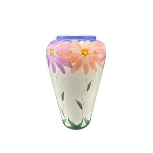 Pier 1 Ceramic FLORAL Vase Made In Portugal White Pink Purple Yellow 11.5”
